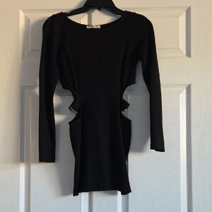 Arden B Black Long Sleeve Side Buckle Cut-Out Mini Dress Altered See Pics